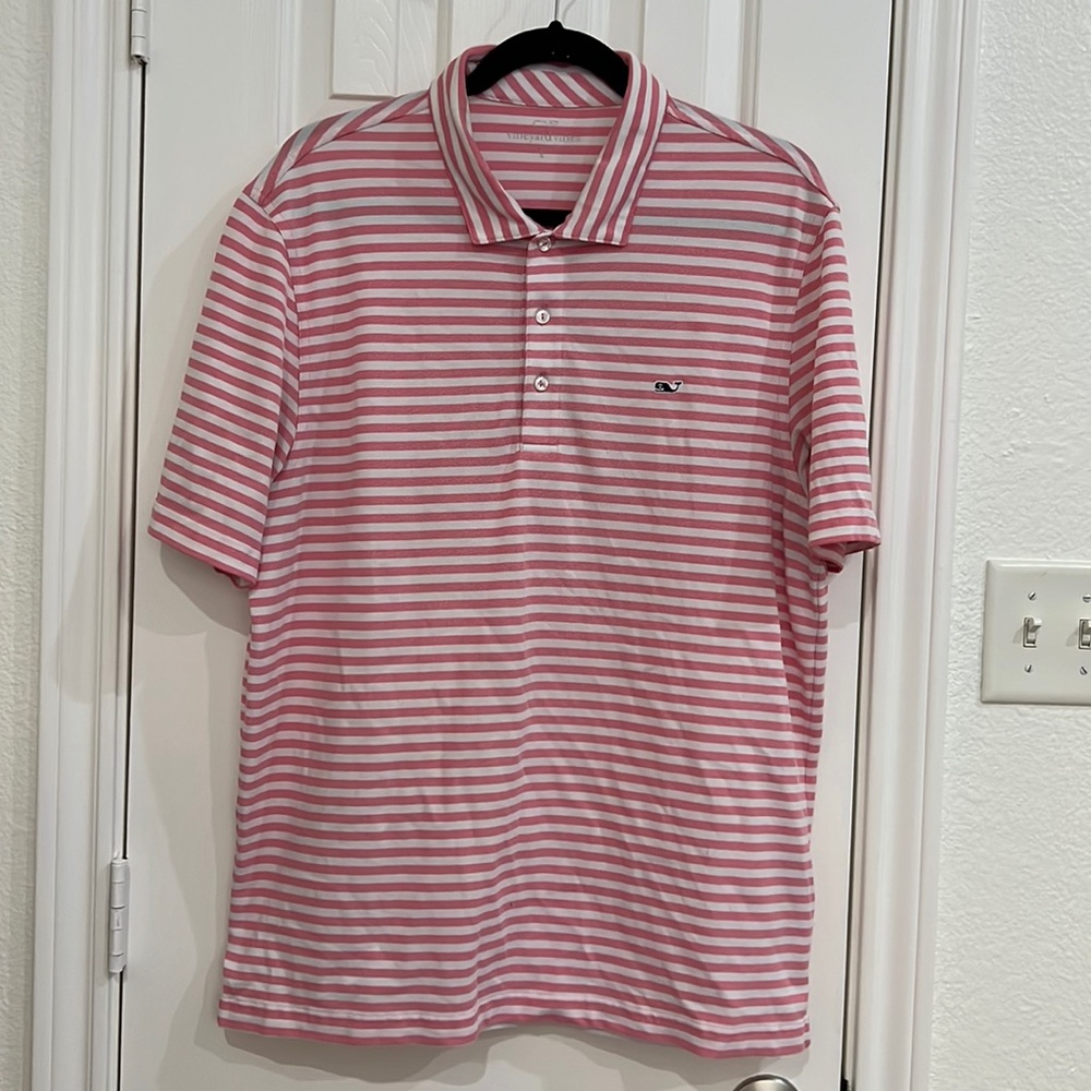 Vineyard Vines Red/White Striped Polo Size L